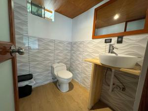 a bathroom with a sink and a toilet at Hotel Alpamayo Guest House in Huaraz