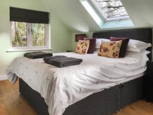 a large bed with pillows on it in a bedroom at The Apartment - Uk47181 in Blaenporth