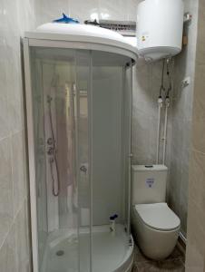 a bathroom with a shower and a toilet and a sink at Asian Guest House in Bishkek