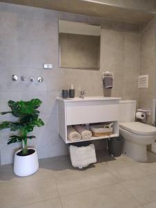 a bathroom with a sink and a toilet and a plant at Nuevo y Maravilloso Dpto. 44m2 in Los Ángeles