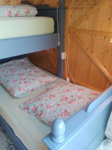 Łóżko piętrowe w pokoju z 2 łóżkami piętrowymi w obiekcie Hütte Krötenhof, Radfahrer Übernachtung w mieście Barförde