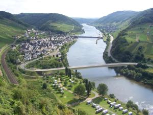 an aerial view of a river and a bridge at Studio Apartment am historischen Matthiasturm in Neef