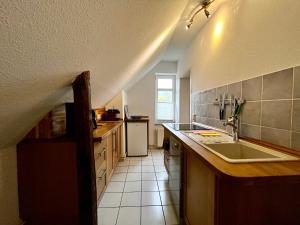 a kitchen with a sink and a counter top at JS Feriendomizile: FeWo Nest in Schierke