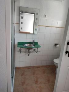 ein Badezimmer mit Waschbecken und Toilette in der Unterkunft Apartamento grande Bambú, Cala Montgó in L'Escala