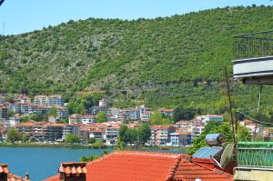 a view of a city with a mountain in the background at Elena's nest in Kastoria