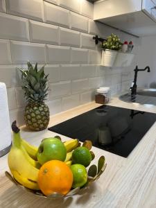 a bowl of fruit on a counter in a kitchen at Marina Spacious Family Apartment in Križišće +32 photos