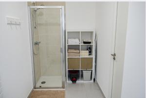 een badkamer met een douche en een inloopkast bij Appart charmant au cœur de la ville et des commodités in Saint-Ouen