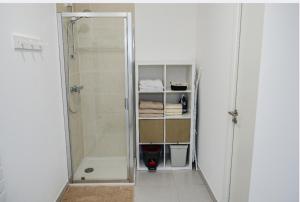 a bathroom with a shower and a walk in closet at Appart charmant au cœur de la ville et des commodités in Saint-Ouen