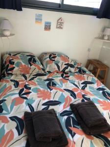 1 dormitorio con 2 almohadas en Appartement bord de mer, en La Tranche-sur-Mer