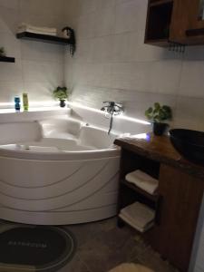 a bathroom with a large tub and a sink at Apartman Nevena in Subotica +4 photos