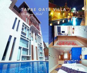 a collage of photos of a hotel and a swimming pool at Tapae Gate Villa in Chiang Mai