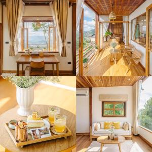 a collage of photos of a living room and dining room at U villa in Ban Huai Khai