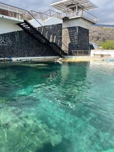 une vue d'un bassin d'eau avec un escalier dans l'établissement NEW Joli Studio avec Vue mer imprenable - wifi, à Saint-Leu
