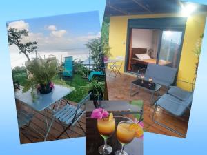 un collage de photos d'un salon et d'un balcon dans l'établissement NEW Joli Studio avec Vue mer imprenable - wifi, à Saint-Leu