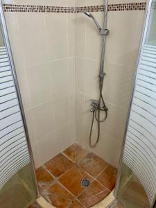 a shower stall with a shower head in a bathroom at Bat Yam Garden in Bat Yam