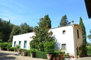 ein weißes Gebäude mit Topfpflanzen davor in der Unterkunft Villa Luciano in Lastra a Signa