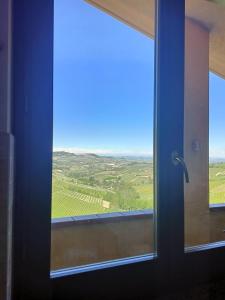 a window with a view of a vineyard at Soggiorno con splendida vista in Monforte dʼAlba