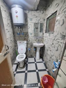 La salle de bains est pourvue de toilettes et d'un lavabo. dans l'établissement Double tree irshad, à Srinagar