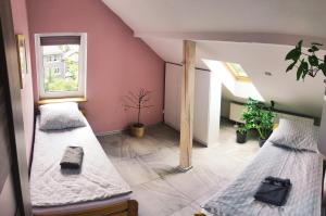 a room with two beds and a window at Apartament Hokus Pokus in Bardo