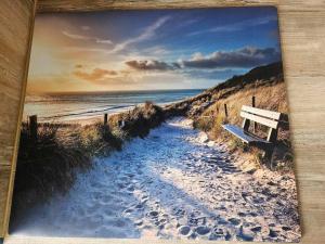 ein Bild einer Bank am Strand in der Unterkunft Appartement vue mer et dunes in Dunkerque