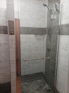 y baño con ducha y puerta de cristal. en u Janků, en Zlín