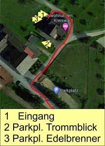 a map of a parking lot with a red line at Ferienwohnung Edelbrenner in Rimbach