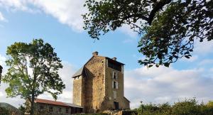 une ancienne tour en briques au-dessus d'un bâtiment dans l'établissement Chateau Montegut, à Montégut