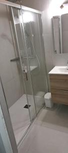 ブルティニョール・シュル・メールにあるMaison a 150 m de la plage de Bretignolles sur merの浴室のガラス扉付きシャワー