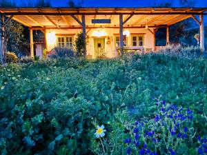 a house in the middle of a field of flowers at La Cuadra de Finca Don Carmelo in Periana