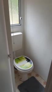 un piccolo bagno con servizi igienici e finestra di Tinyhaus idyllisch am Waldesrand a Cottbus