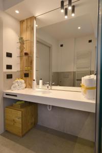 a bathroom with a sink and a large mirror at Origini Holidays in Sedico