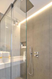 a shower with a glass door in a bathroom at Origini Holidays in Sedico