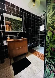 y baño con lavabo y espejo. en Le buisson de la Gariole, en Aubigny-sur-Nère