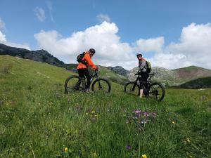 two people riding bikes in a grassy field at Apartments Nomad Bjelašnica in Bjelašnica