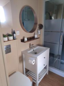 W łazience znajduje się umywalka i lustro. w obiekcie Rêves & Rivière w mieście Rivière