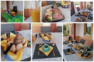 un collage de fotos de una mesa con comida y bebida en B&B Casa Flamenga, en Alte