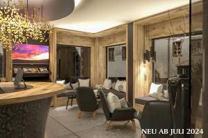 a rendering of a living room with a table and chairs at Hotel Sonne Ischgl in Ischgl