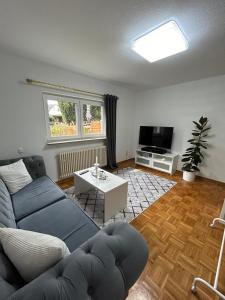 ein Wohnzimmer mit einem Sofa und einem TV in der Unterkunft Ferienwohnung Mittenaar in Mittenaar