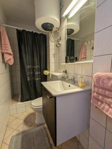 y baño con lavabo, aseo y ducha. en Vesna Rooms, en Crikvenica