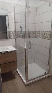 a shower with a glass door in a bathroom at VILLARGONDRAN, les lacets Mauriennais, garage motos, vélos in Villargondran +12 photos