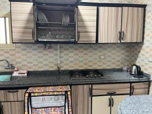- une cuisine avec un évier, une cuisinière et des placards dans l'établissement Nice apartment in mostafa kamel city square, à Alexandrie