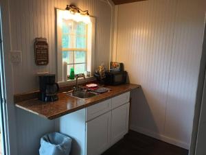 a kitchen counter with a sink and a window at Valley View Cabin - Buffalo Point in Maumee +17 photos