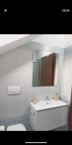 La salle de bains est pourvue d'un lavabo, de toilettes et d'un miroir. dans l'établissement Suite Room Malpensa apartment, à Cardano al Campo