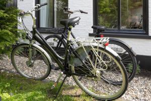 una bicicleta estacionada frente a una casa en Cosy Dutch Delight Apartment, en Santpoort-Zuid
