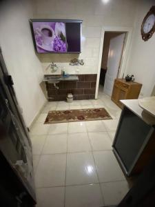 La salle de bains est pourvue d'un lavabo et de toilettes. dans l'établissement Home north cost, à Sīdī Sālim