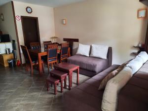 ein Wohnzimmer mit einem Sofa, einem Tisch und Stühlen in der Unterkunft Apartman Aleksa in Bela Crkva