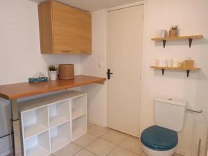 une salle de bain avec toilettes et un comptoir avec étagères dans l'établissement Maison studio proche mer, à Pordic