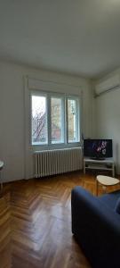 - un salon avec un canapé et une télévision dans l'établissement Central Ana Apartment Novi Sad, à Novi Sad