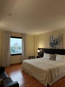 a bedroom with a large bed and a large window at Le Parc Hotel & Suite in Villa María