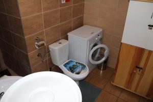 La petite salle de bains est pourvue de toilettes et d'un lavabo. dans l'établissement Cottage Tatry so saunou, à Tatranska Strba